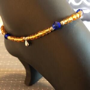 Yellow & Blue Translucent Handmade Ankle Bracelet